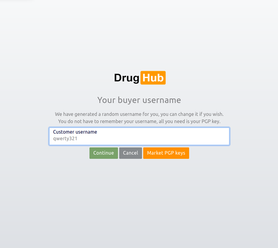 Drughub Market user ID assignment for darknet marketplace access