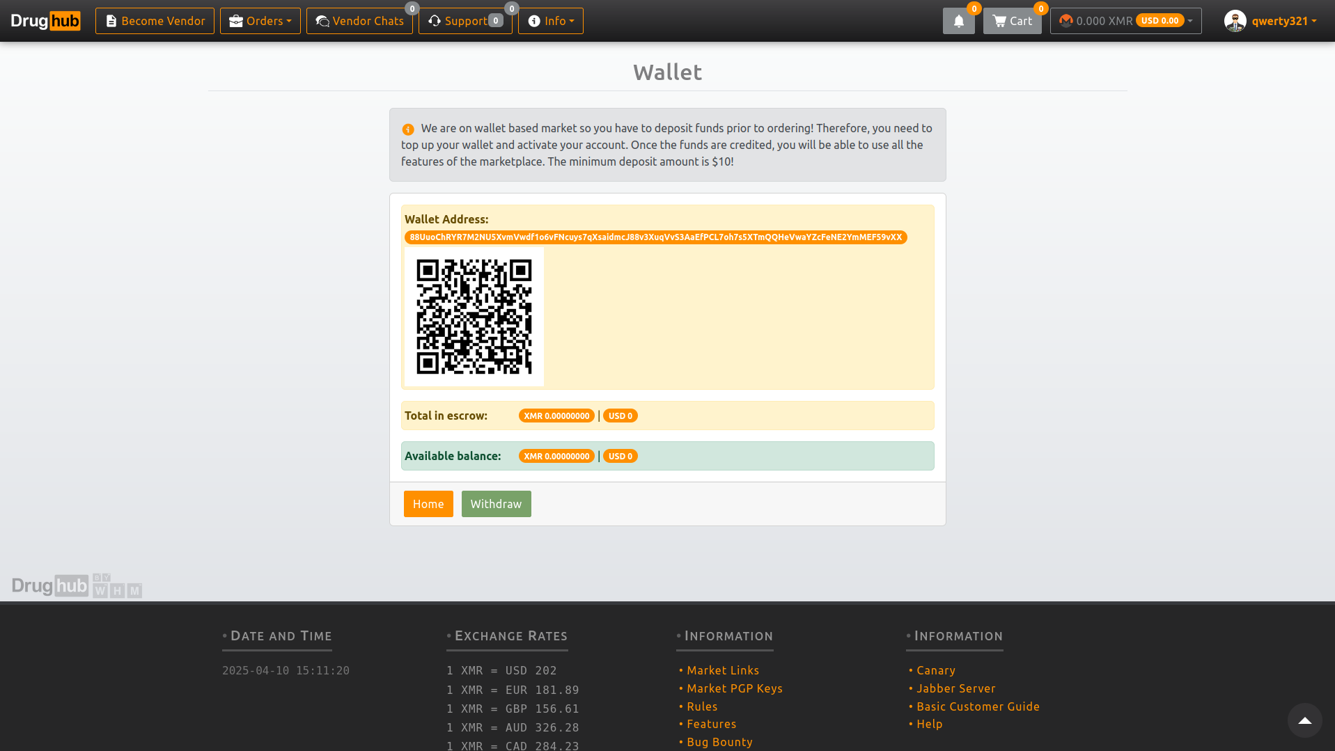 Drughub Market user dashboard for darknet marketplace features